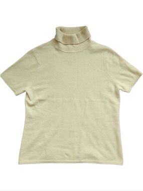 Evelyn Grace Womens Yellow 100% Cashmere Short Sleeve Turtleneck Sweater Size XL